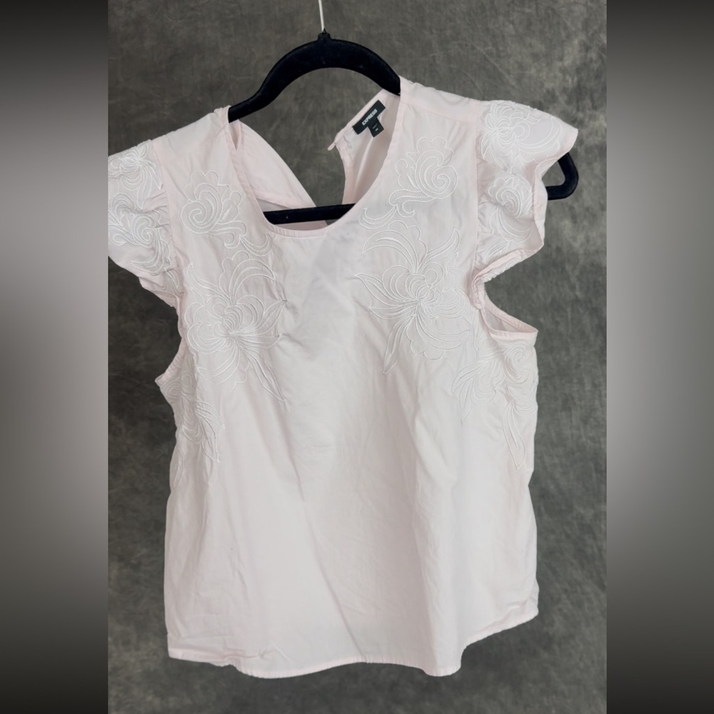 Express Blush Pink Embroidered Blouse / Soft Romantic Floral Top / XS